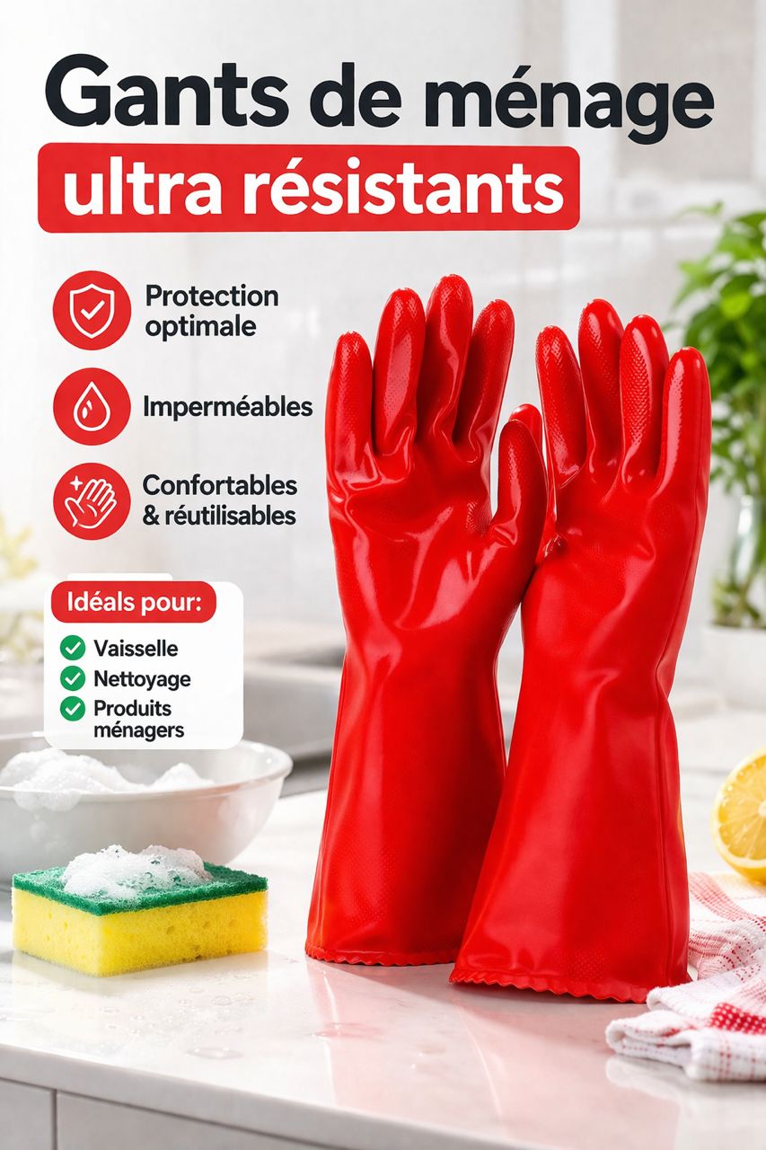Gants de ménage imperméables – protection efficace, bonne prise en main, idéal pour vaisselle et nettoyage
