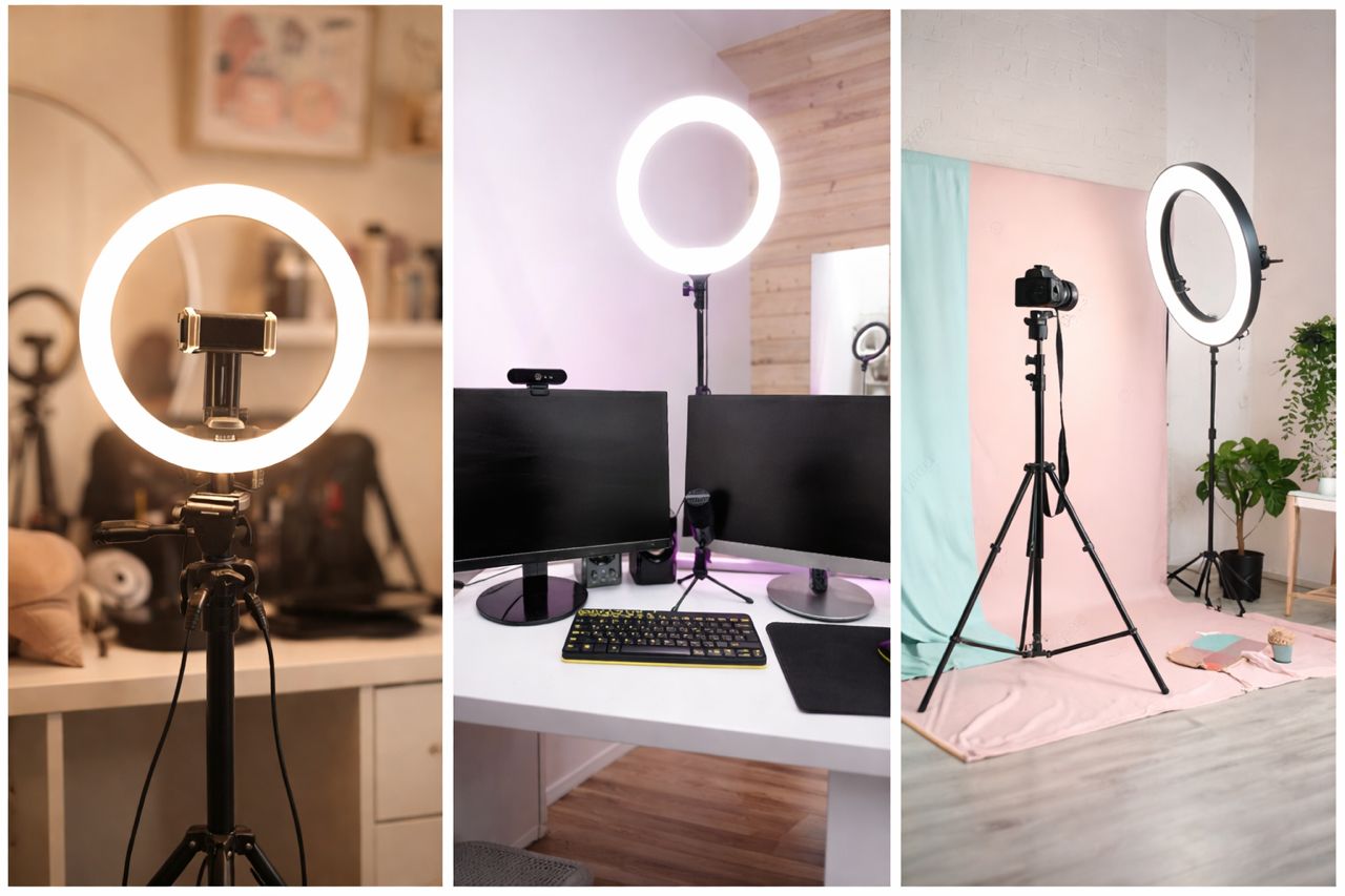 Ring Light LED avec Trépied & Support Téléphone – Éclairage Pro pour TikTok, Maquillage & Création de Contenu