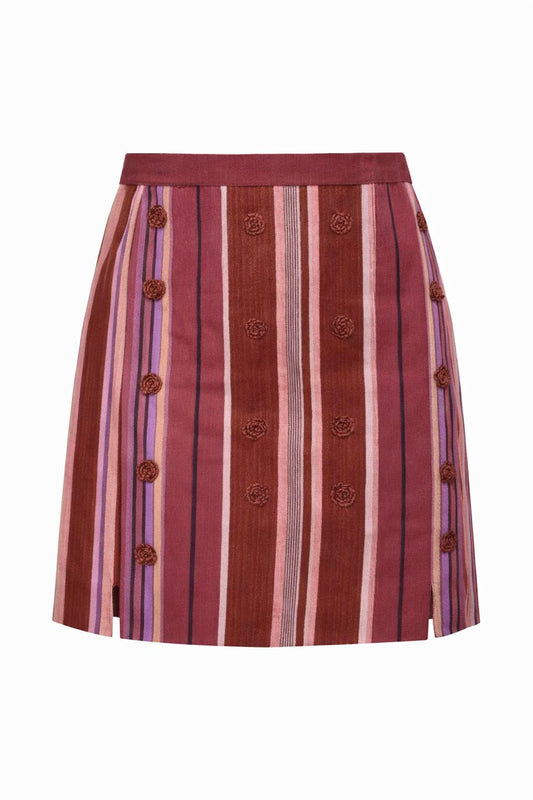 Mini-Jupe Sartoriale à Rayures Épices & Boutons Rosaces – L&H Exclusive
